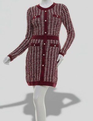 BCX Women's Juniors' Red Round-Neck Long-Sleeve Tweed Sweater Dress Size L