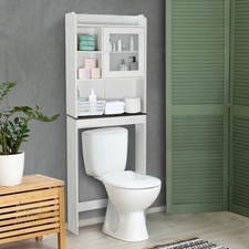 Double Door Over The Toilet Wood Storage Cabinet - Bathroom Organizer Shelf