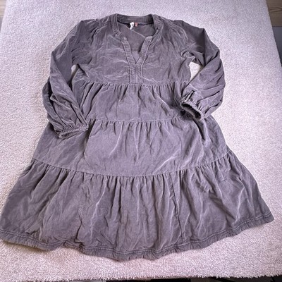 Pilcro Anthropologie Corduroy Tiered Laney Mini Dress M Gray Boho Pockets