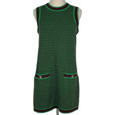 Chanel Coco Mark Button Sleeveless Knit Dress Cashmere Green Ladies Used