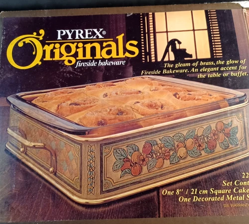 Vintage Pyrex Originals Fireside Bakeware 2QT 8" Square Cake Dish with Server