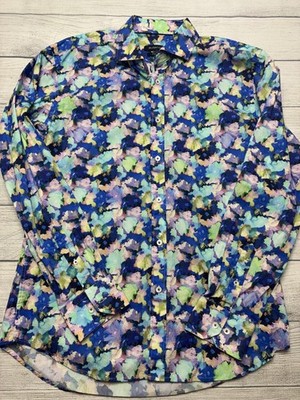Bugatchi Shirt Mens Large Multicolor Floral Long Sleeve Button Up Shaped Fit