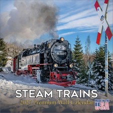 Steam Trains 2027 Wall Calendar with Bonus Months 12x12 Retro Mechanical Art