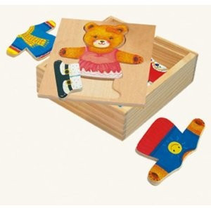 Bino 88048 - Berta Ankleidepuzzle Bärin, Holz, 18-teilig, Holzbox mit Schiebedec