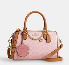     COACH Rowan Satchel Bag Signature Canvas CEA18 Powder Pink 2way Crossbody Bag