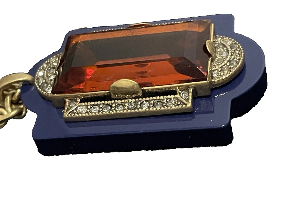 LULU FROST FOR J. CREW Necklace Pendant Art Deco Amber Navy Crystals Necklace - Image 4 of 4
