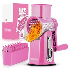 SUSTEAS Rotary Cheese Grater with Handle - Vegetable Shredder with 5 Well-des...