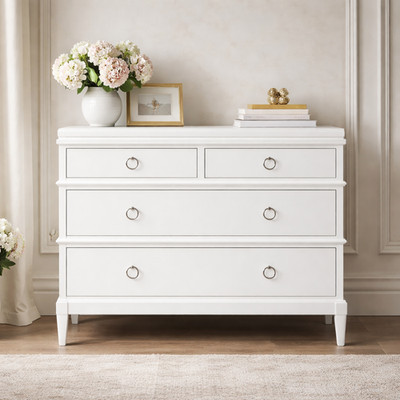 Worlds Away Nightstand Rectangular Lacquer  Cane Cabinet Transitional White