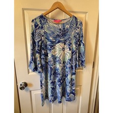 Lilly Pulitzer Ophelia Sleeve Swing Dress 3/4 sleeve Costal Blue Boatneck SZ ~ S
