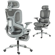 HOMCOM Ergonomic Office Chair, Mesh Desk Chair with Lumbar Support, Footrest