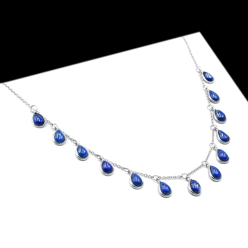 Collar de lapislázuli joyería de plata de ley 925, collar gargantilla minimalista Foto 2 de 3