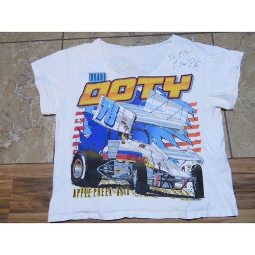 90s Brad Doty Racing T-Shirt Autographed Modified Scoop Neck