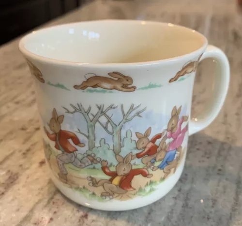 ROYAL DOULTON BUNNYKINS MUG CUP EASTER English Fine BONE CHINA Bunnies Skating