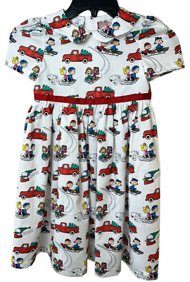 4T Girls Dress Peanuts Snoopy Charlie Brown Christmas Cotton Snow Sledding EUC