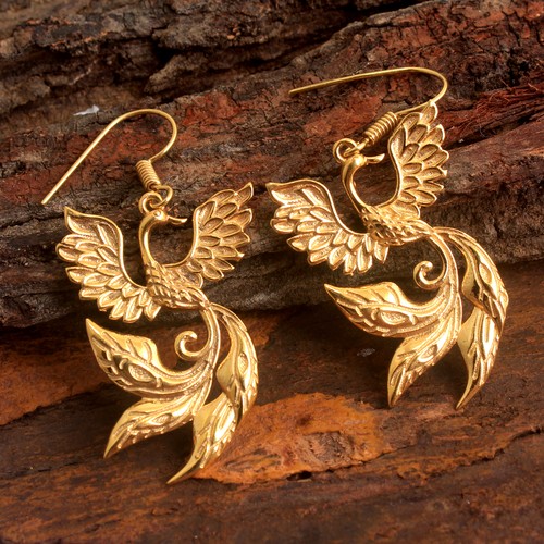 Gold Plated Peacock Earring 925 sterling Silver Jewelry Gold Plated Earring - Picture 2 of 2