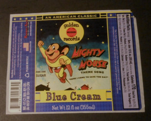 SODA POP LABEL ROCKET FIZZ "MIGHTY MOUSE BLUE CREAM" 4 3/4" X 3 3/4"