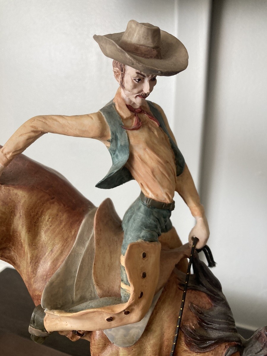 Vintage Bucking Bronco Cowboy & Horse Porcelain Ceramic Statue