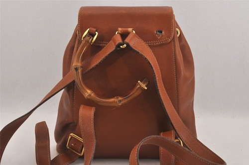 Authentic GUCCI Vintage Bamboo Drawstring Backpack Purse Leather Brown 7638M - Bild 3 von 10