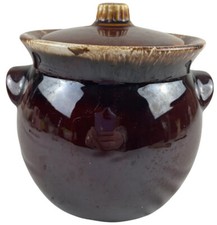 Hull Ceramic Pottery Canister Bean Pot Brown Drip Glaze Vintage Made In USA