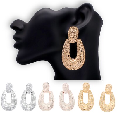 Große ovale erhabene Ohrringe Silber Rosegold Grob Hänger Geometrisch Ohrstecker Boho