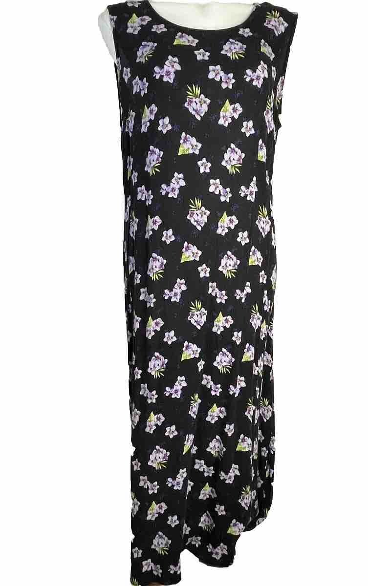White Stag Shift Dress Womens Sz 18 Purple Floral Crinkle Sleeveless Maxi Rayon