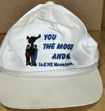Hat Moose Embroidered Ball Cap Belted Adj White Vintage