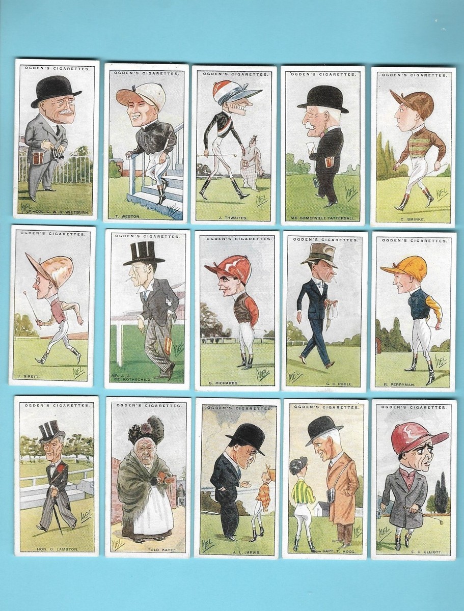 ogdens cigarette cards CIGARETTE CARDS. Ogdens Tobacco.TURF PERSONALITIES (Racing). (1929).(Set of  50)
