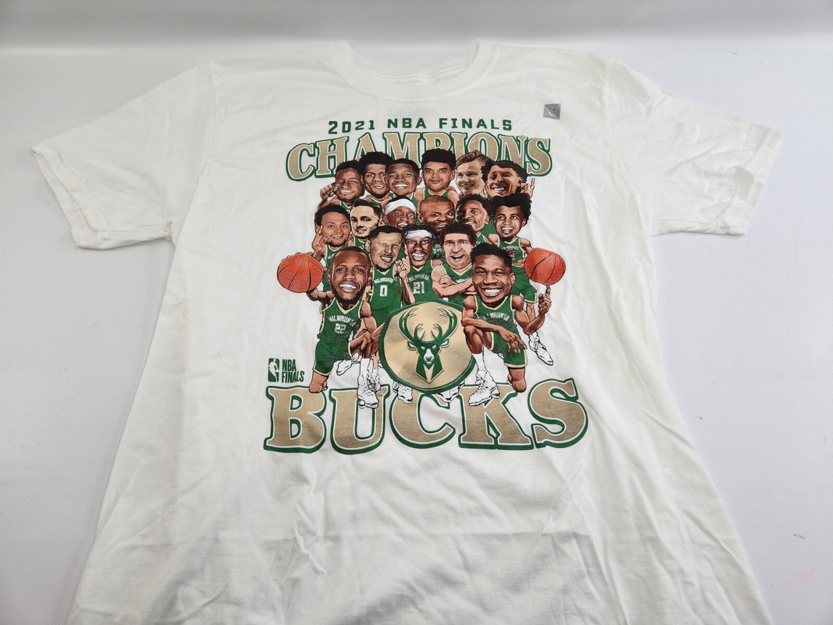 Milwaukee Bucks Championship T-Shirt 2021 NBA Finals Men's White Large L  New