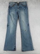 Cache Jeans Women 8 Blue Denim Flared Distressed Cotton Embellished Bling 29x32