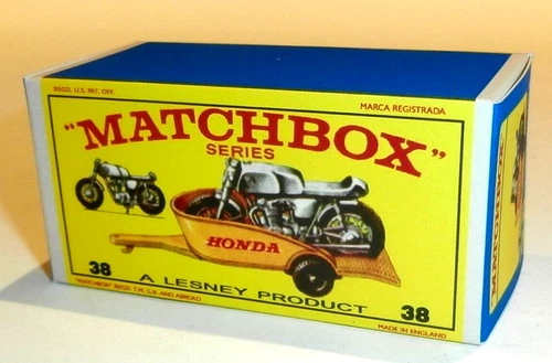 Matchbox Lesney No  38 Honda Bike Trailer (yellow) Empty Repro E Style Box..