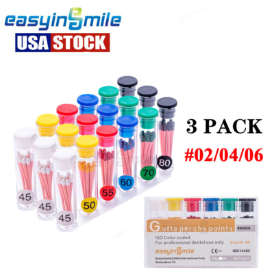 3x Easyinsmile Dental Gutta Percha Points Endo Root Canal Filling Taper 02/04/06