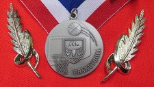 BASKETBALL Gen. 1.75" HIGHEST Quality Lg Medal Home-Team Award w/Neck Ribbon Slv