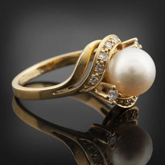 Fashion Wedding Rings for Women Gold Jewelry White Pearl Ring Size 6-10