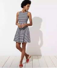 LOFT Ikat Tank Dress Womens 10 Black White Flared Above Knee New