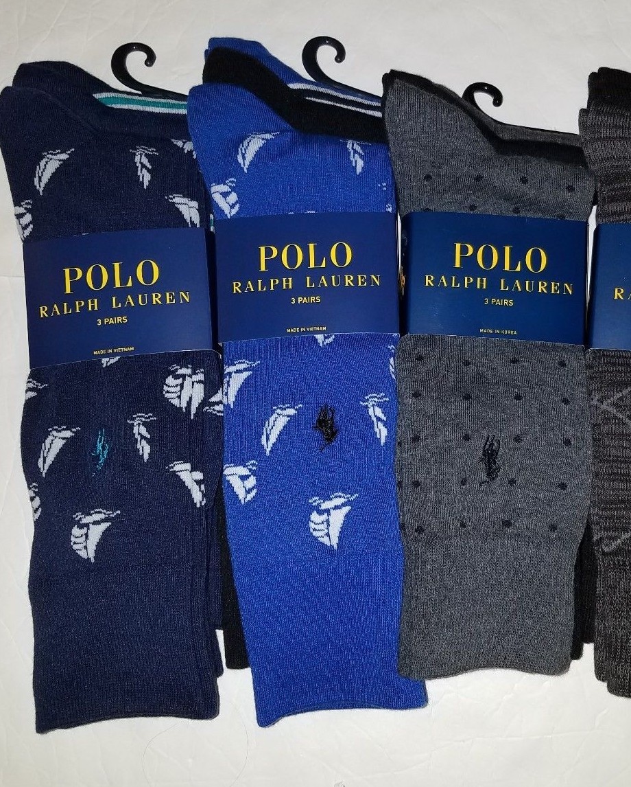 PONY Polo Ralph Lauren 3pz calze pantaloni girocollo 3 paia calze eleganti classiche nere taglia L