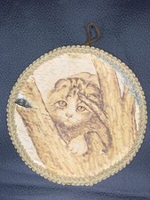 Handmade Birch Bark Wood Burning Pyrography -A cute Scottish Fold in the wood