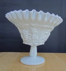 Vintage WESTMORELAND MILK GLASS CRIMP AND BELL COMPOTE BOWL Paneled Grape NICE!!