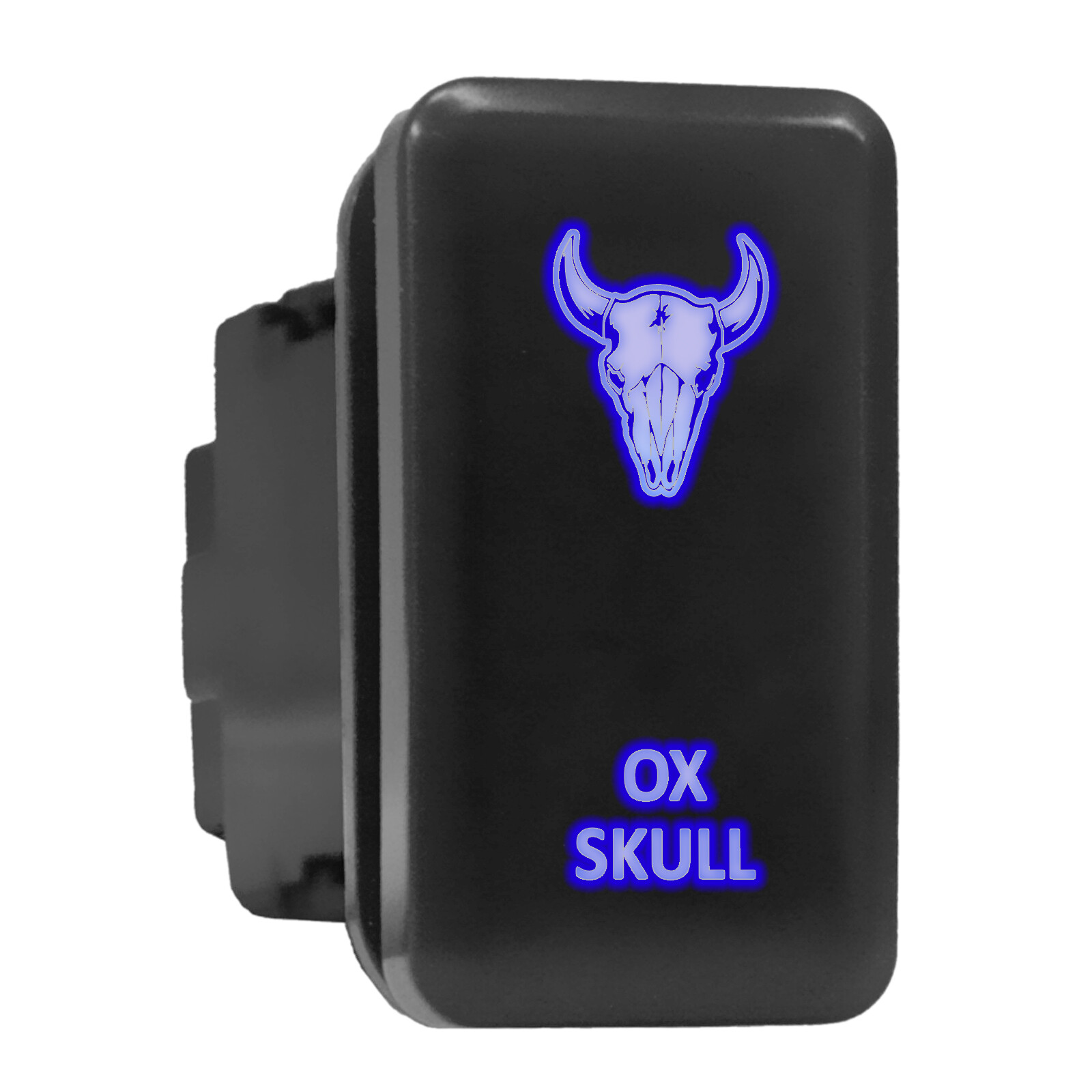 OX SKULL Blue LED Backlit Switch 1.54x0.83in for Toyota Tall Push Button