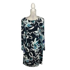 Lauren Ralph Lauren Black Floral Knit Dress Asymmetrical Waist Long Sleeve 16