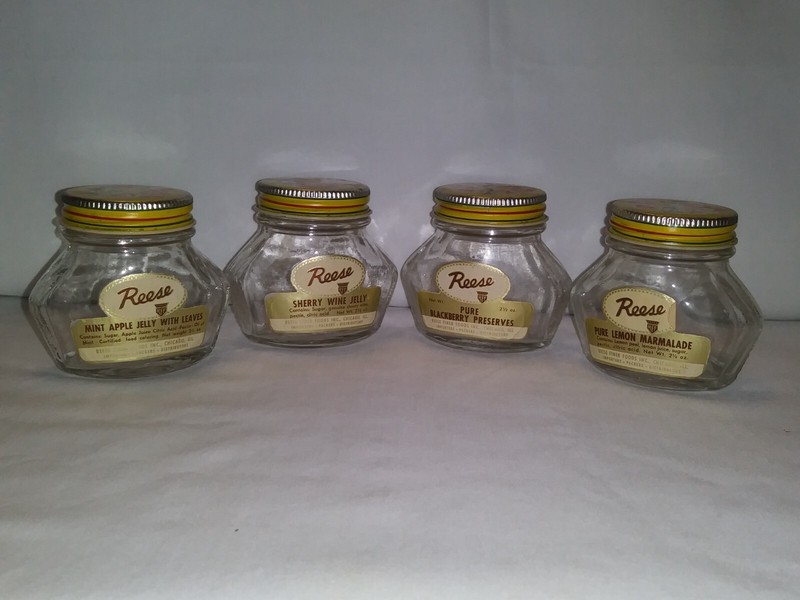 Lot of 4 Vintage Glass Jars Reese Marmalade Jelly Preserves