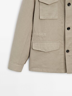 New Zara Cotton Linen Blend Jacket S 2045/130 Beige Military New Zara Cotton Linen Blend Jacket S 2045/130 Beige Military