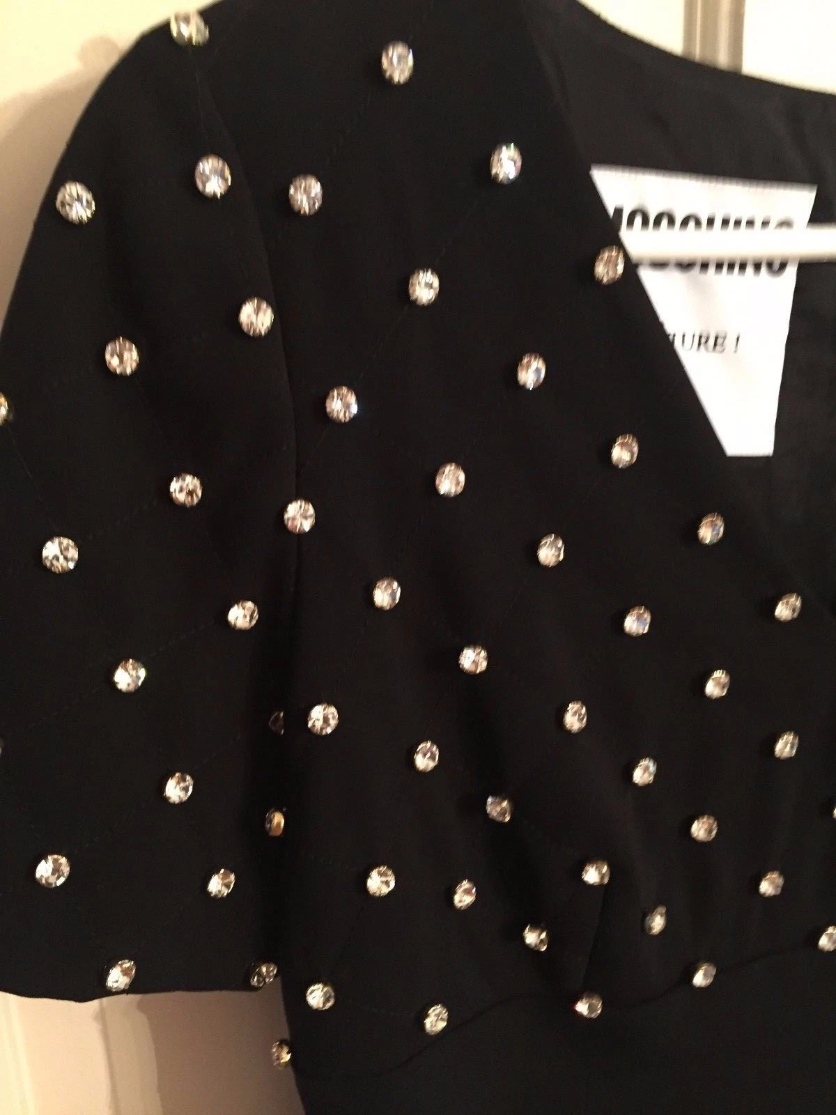 Abito MOSCHINO Couture Jeremy Scott BARBIE Cristalli NERO Crepe MARGO ROBBIE