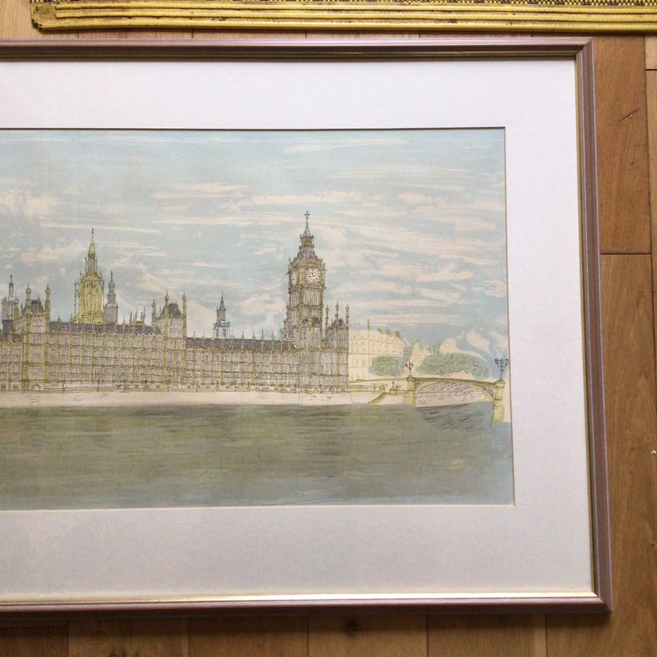 Large Vintage Framed Pen & Ink Drawing Of The Houses Or Parliament London - Image 4 of 4