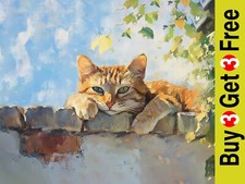 Relaxed Ginger Cat 7"x5" Print on Matte Paper | Charming Feline Wall Art