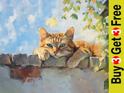 Entspannte Ingwerkatze 7''x5'' Druck auf mattem Papier | Bezaubernde katze Wandkunst