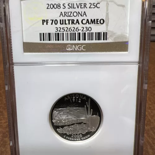 2008-S  - SILVER PROOF ARIZONA STATE 25c - NGC PF70 UCAM