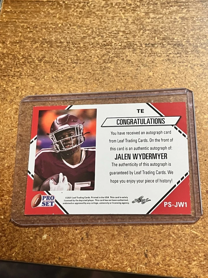 2021 Leaf Pro Set College Gold Parallel # PS-JW1 Jalen Wydermyer Autographed - Image 2 of 2