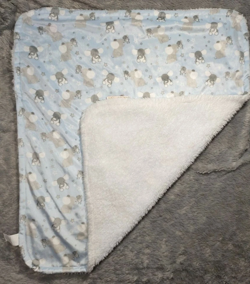 Blankets & Beyond Blue Elephant Puppy Dog Baby Lovey White Sherpa Stars Plush LN - Image 3 of 3