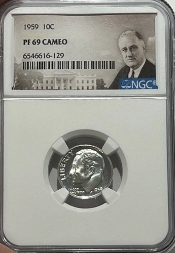 1959 NGC PF69 CAMEO 90% PROOF SILVER ROOSEVELT DIME GREAT EYE APPEAL PORTRAIT LB