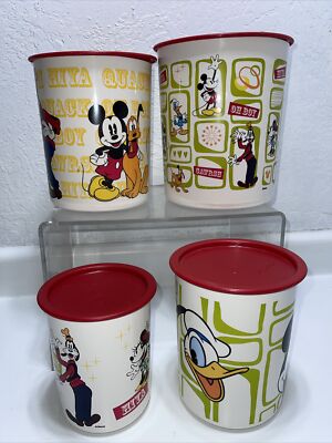 Set of 4 Tupperware Disney Canisters Mickey Mouse Minnie Goofy